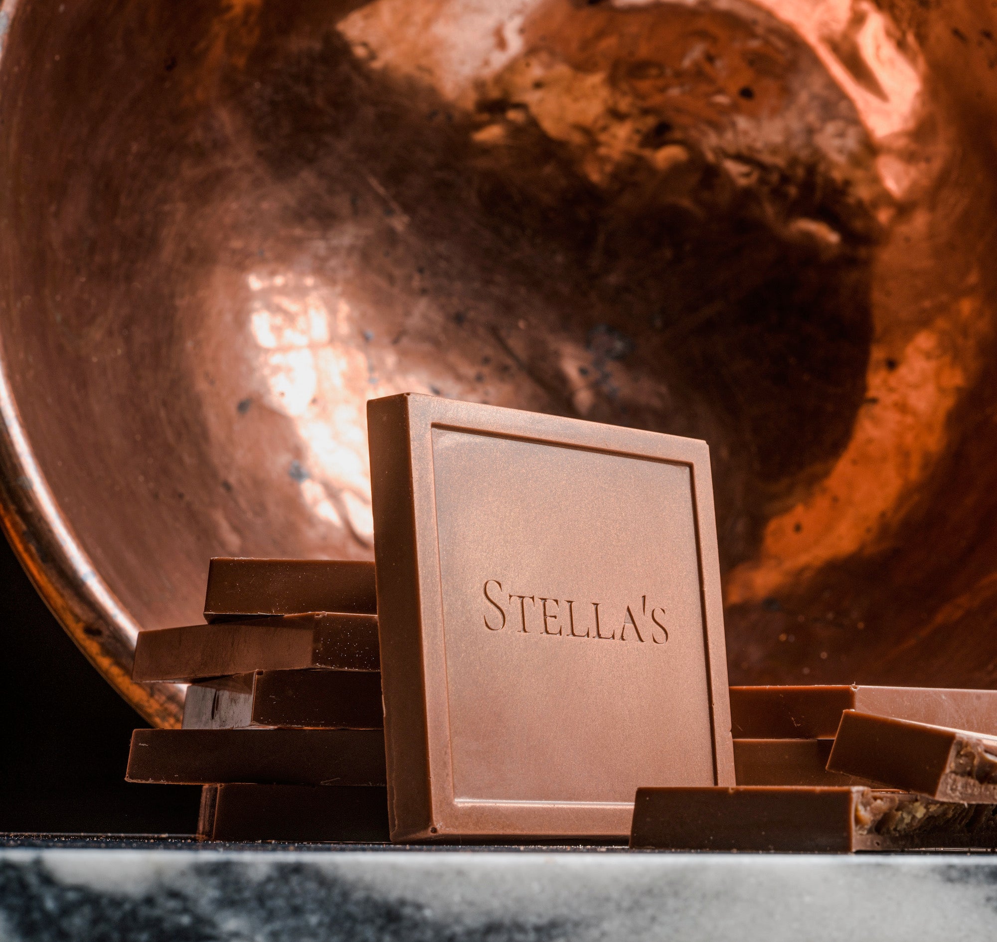 Stamped chocolate bar with Stella's logo
