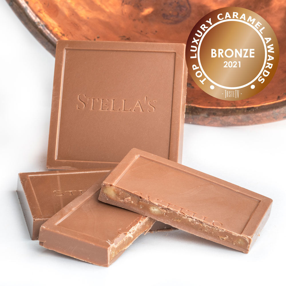 Stella's Confectionery Caramel Crunch Chocolate Square with Top Luxury Caramel Award Badge
