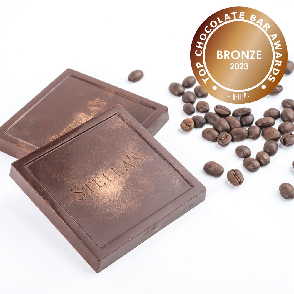 Stella's Confectionery Coffee Noir Chocolate Square with Top Chocolate Bar Bronze Award