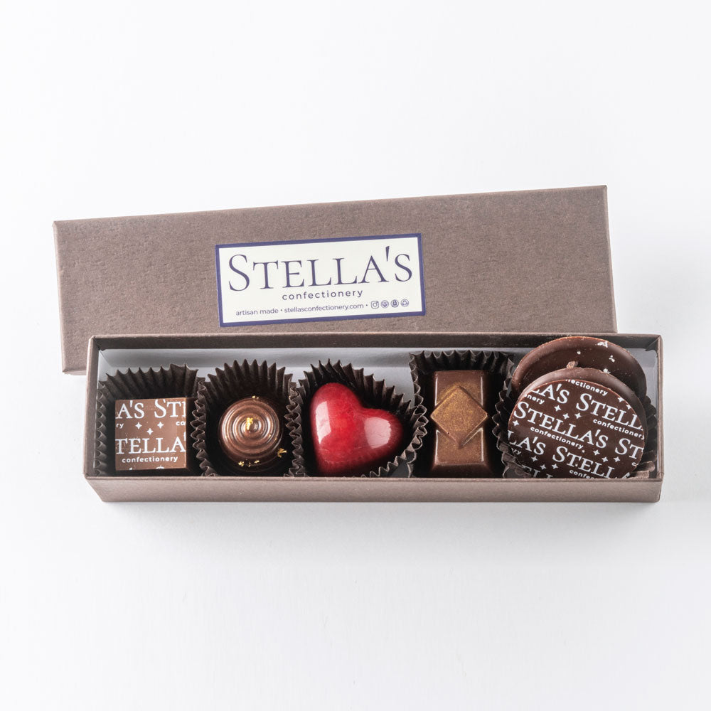 A box of five Stella's Select Bonbons